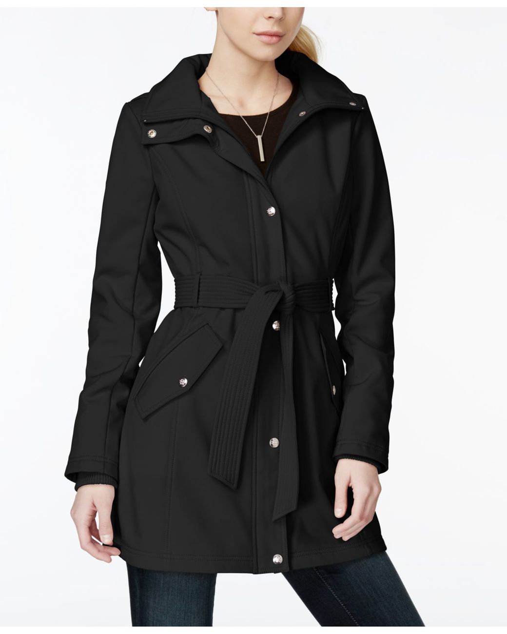 Jessica Simpson Water resistant Hooded Soft Shell Raincoat in Black Lyst