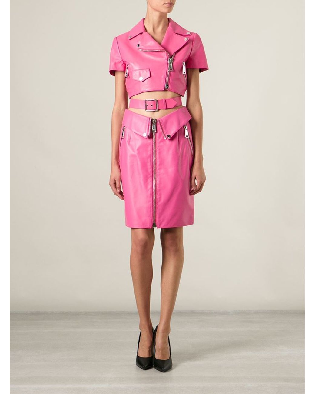 Moschino Cropped Biker Jacket in Pink Lyst