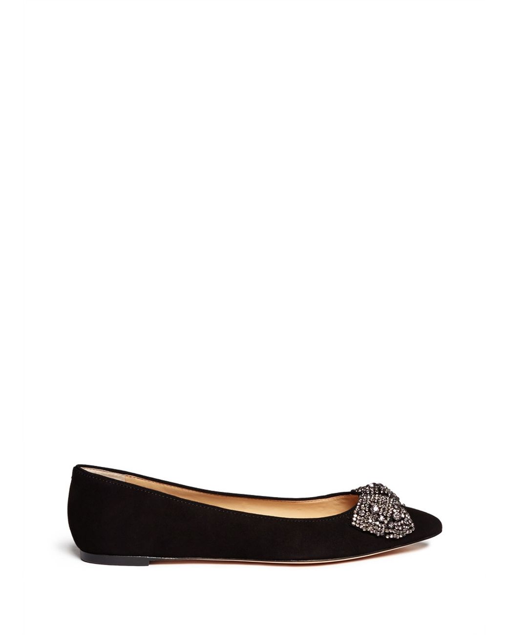 Tory Burch 'vanessa' Crystal Bow Suede Flats in Black | Lyst