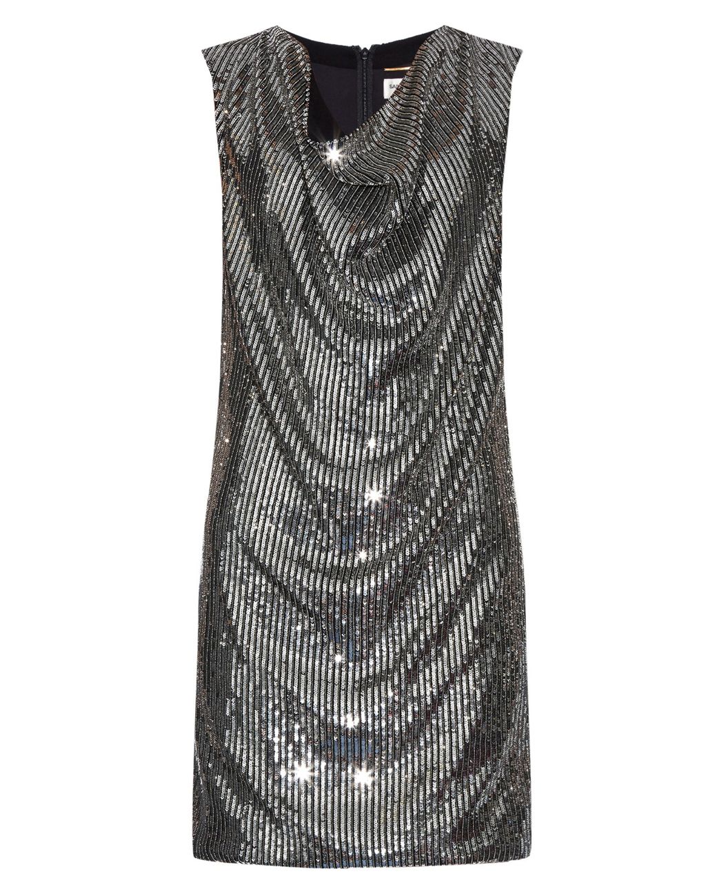 Saint Laurent Cowl-neck Sequin-embellished Mini Dress in Metallic ...