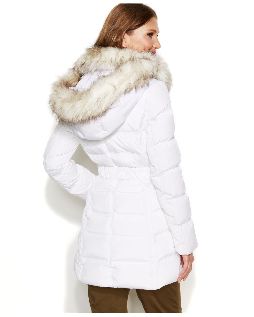 Laundry by Shelli Segal Faux-Fur-Hooded Down Puffer Coat in White | Lyst