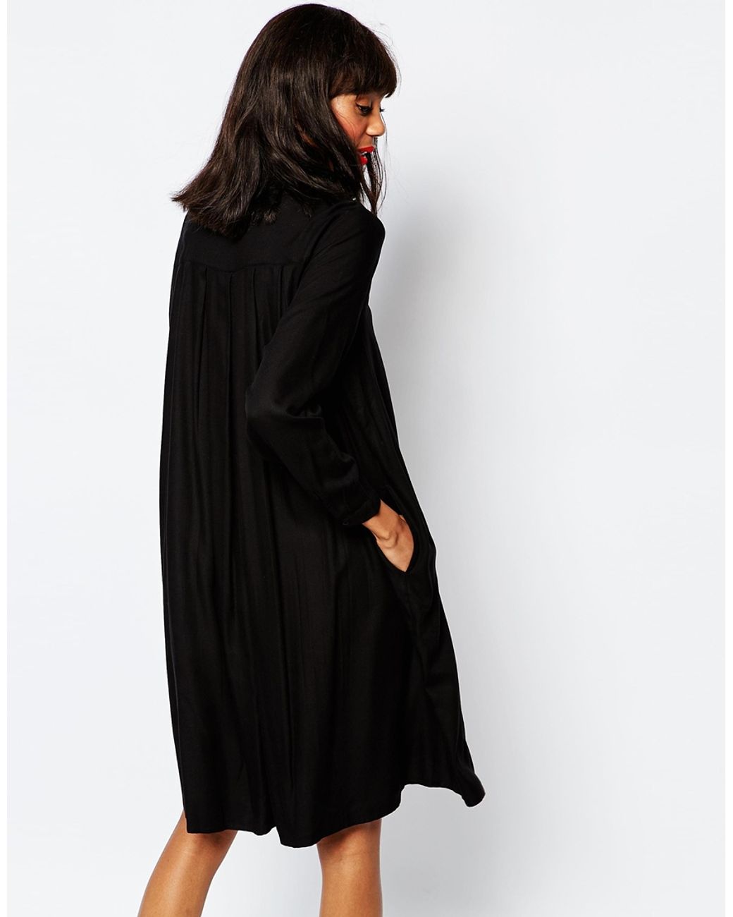 Monki Oversized Shirt Dress With Collar in Black | Lyst