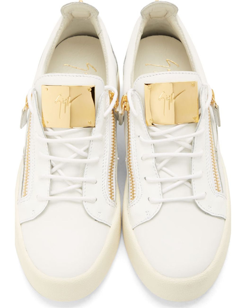 Giuseppe Zanotti White Leather Gold Zip Lace-up Sneakers for Men | Lyst UK