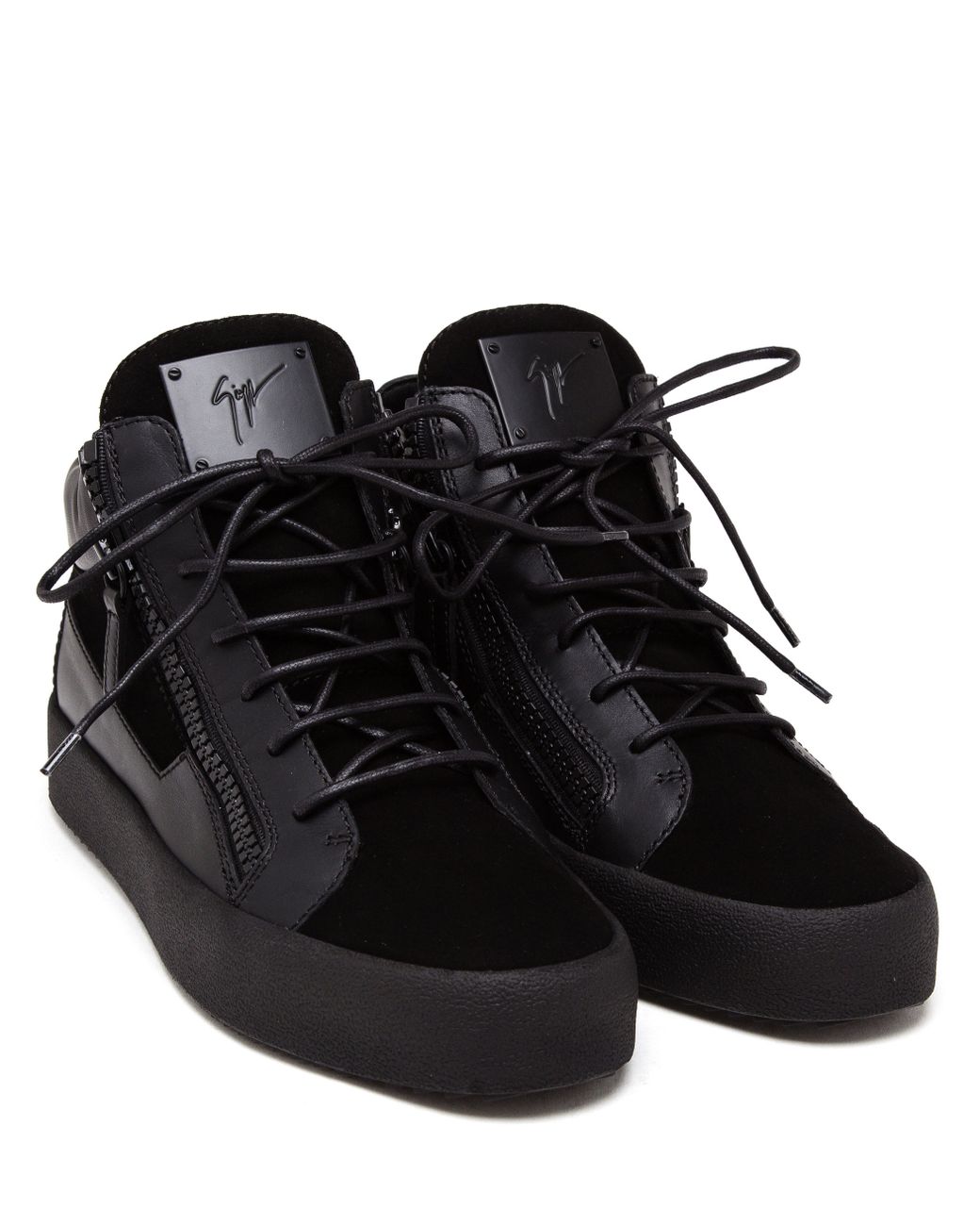 Zanotti Suede And Leather Mid-top Trainers in Black Lyst