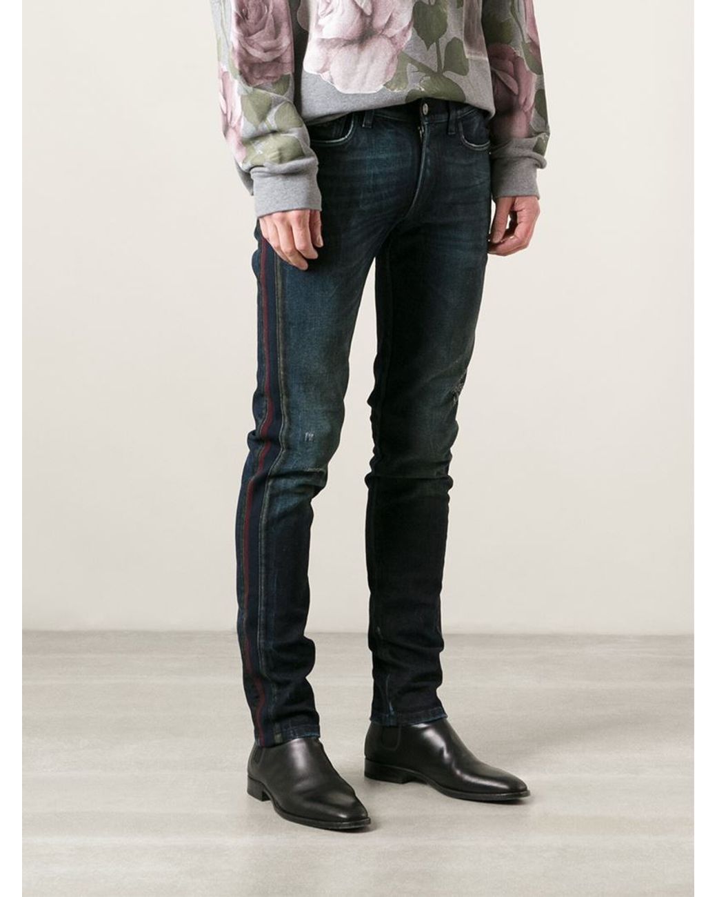 Dolce & Gabbana Red Side Stripe Jeans in Blue for Men | Lyst
