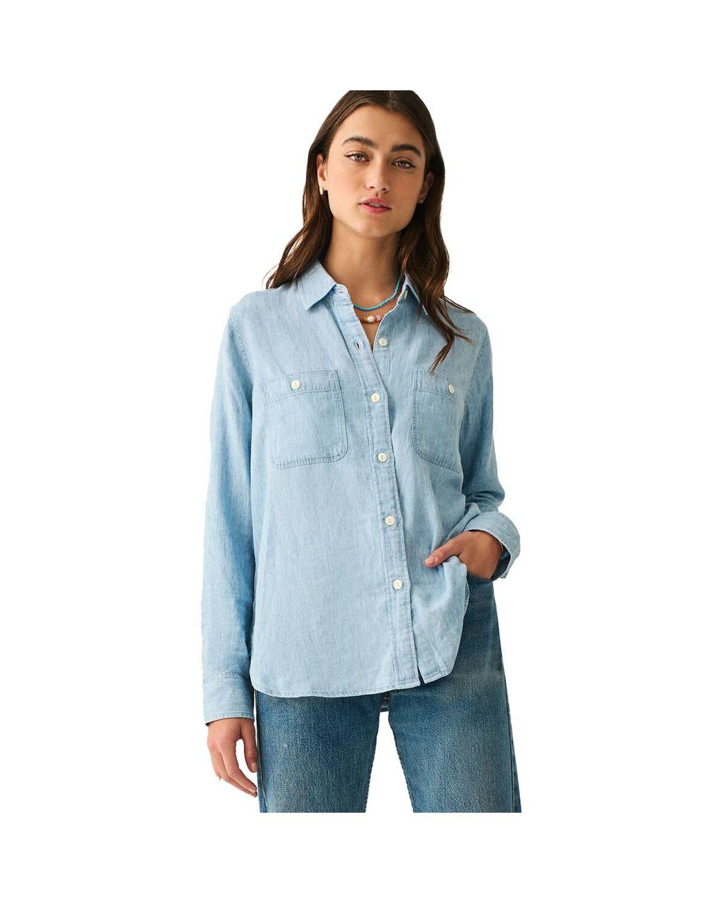 Faherty Chambray Button Down Shirt in Blue Lyst