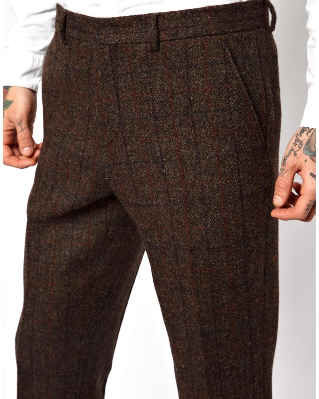 ASOS Slim Fit Suit Trousers in Harris Tweed in Brown for Men | Lyst