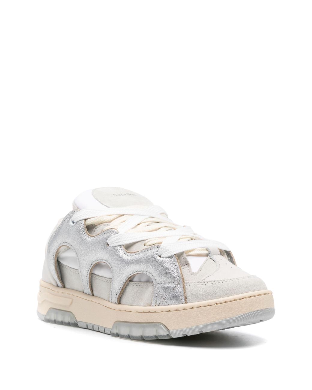 Santha White Leather Paneled Lace-up Sneakers for men