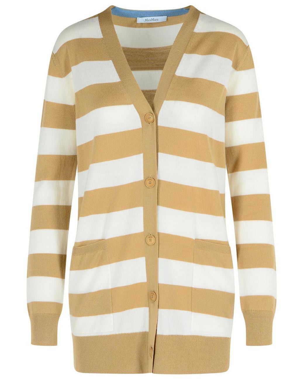 Max Mara Metallic 'Fiemme' Virgin Wool Sand Cardigan