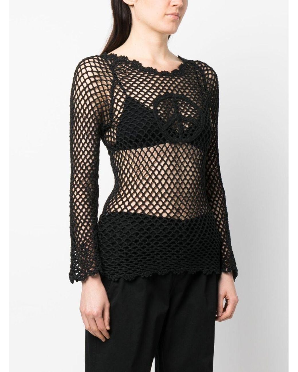ERL Black Hand Crochet Peace Top Knit
