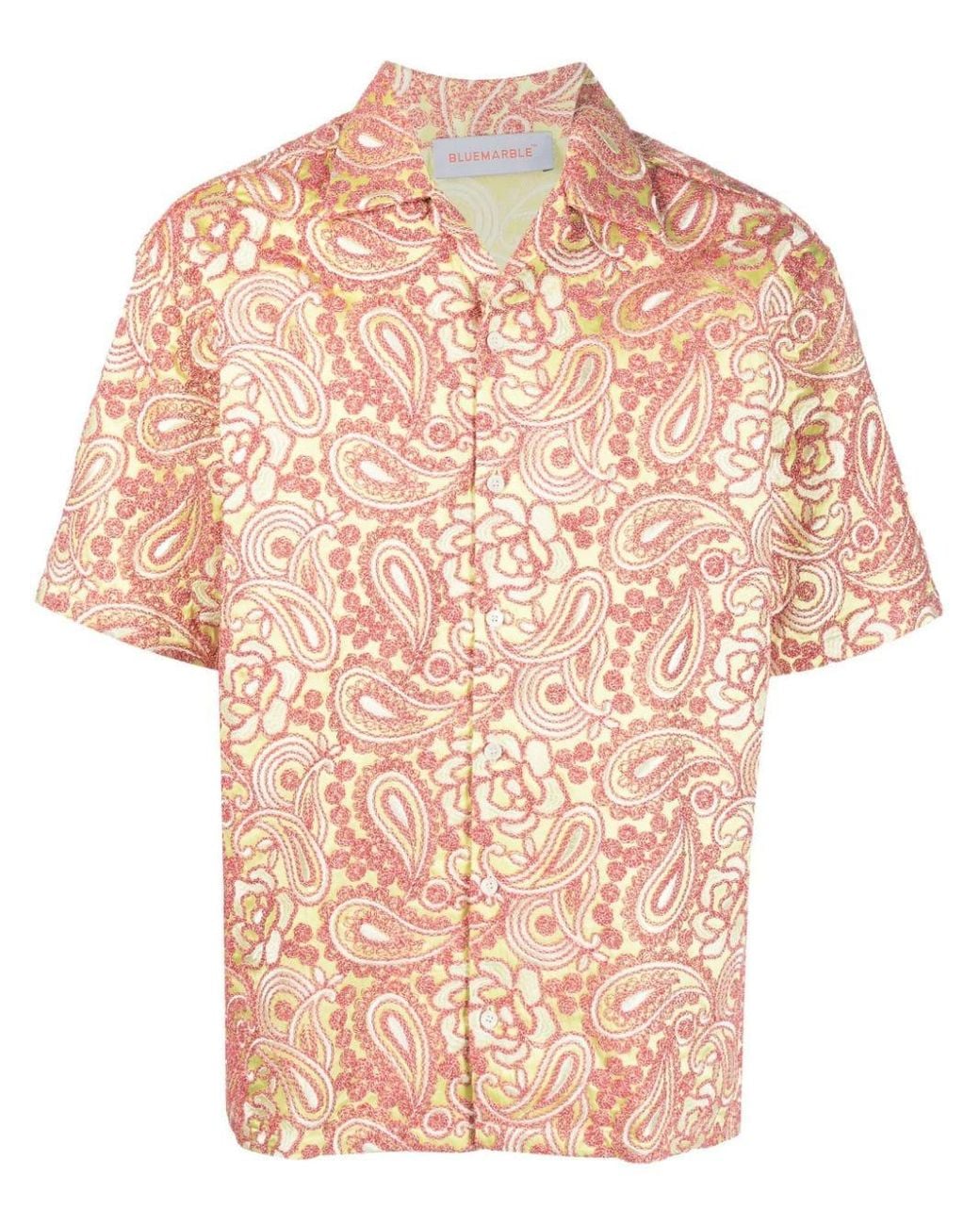 Bluemarble Pink Paisley-Print Short-Sleeve Shirt for men
