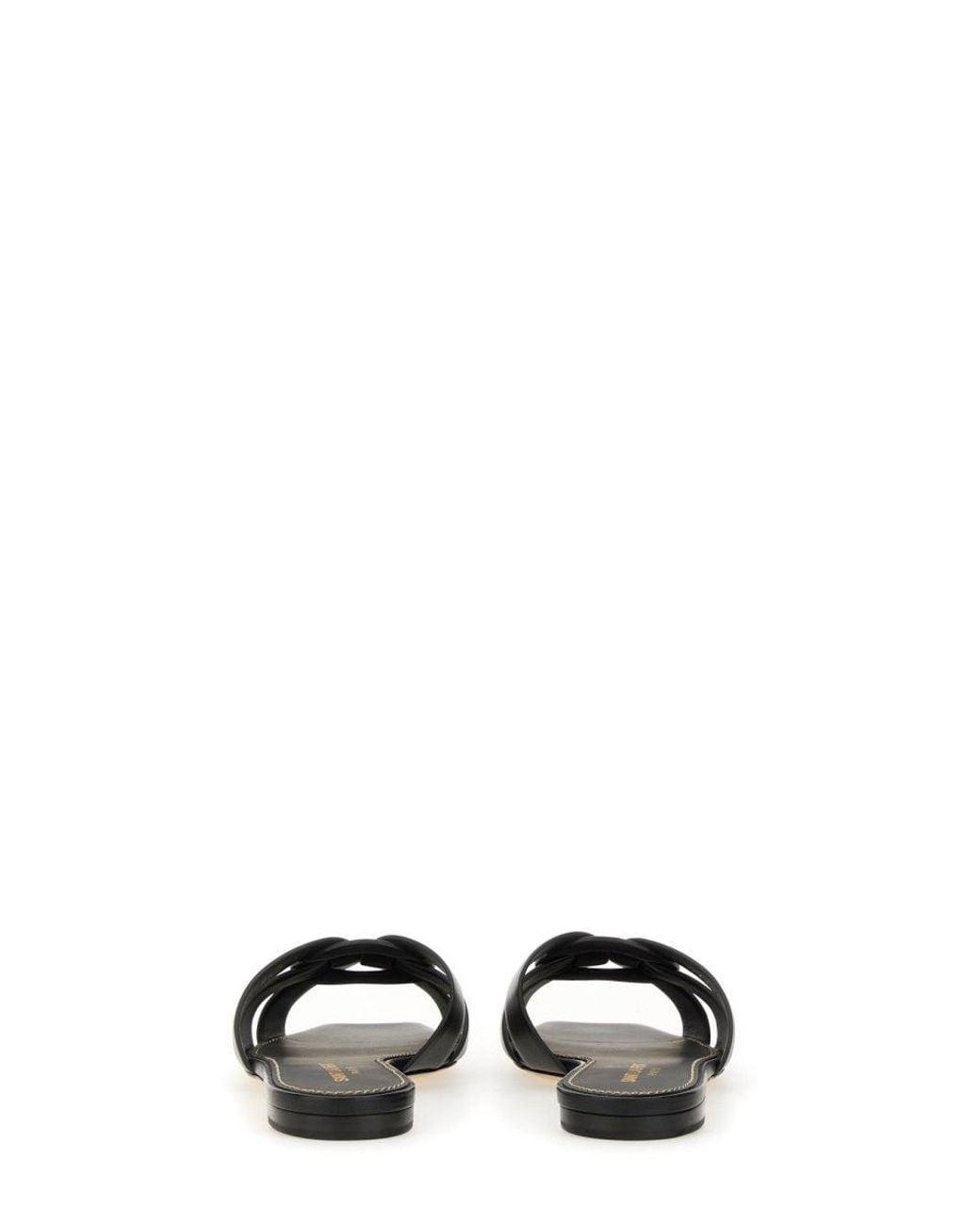 Saint Laurent Black Tribute Leather Flat Sandals With 0.5 Cm Sole