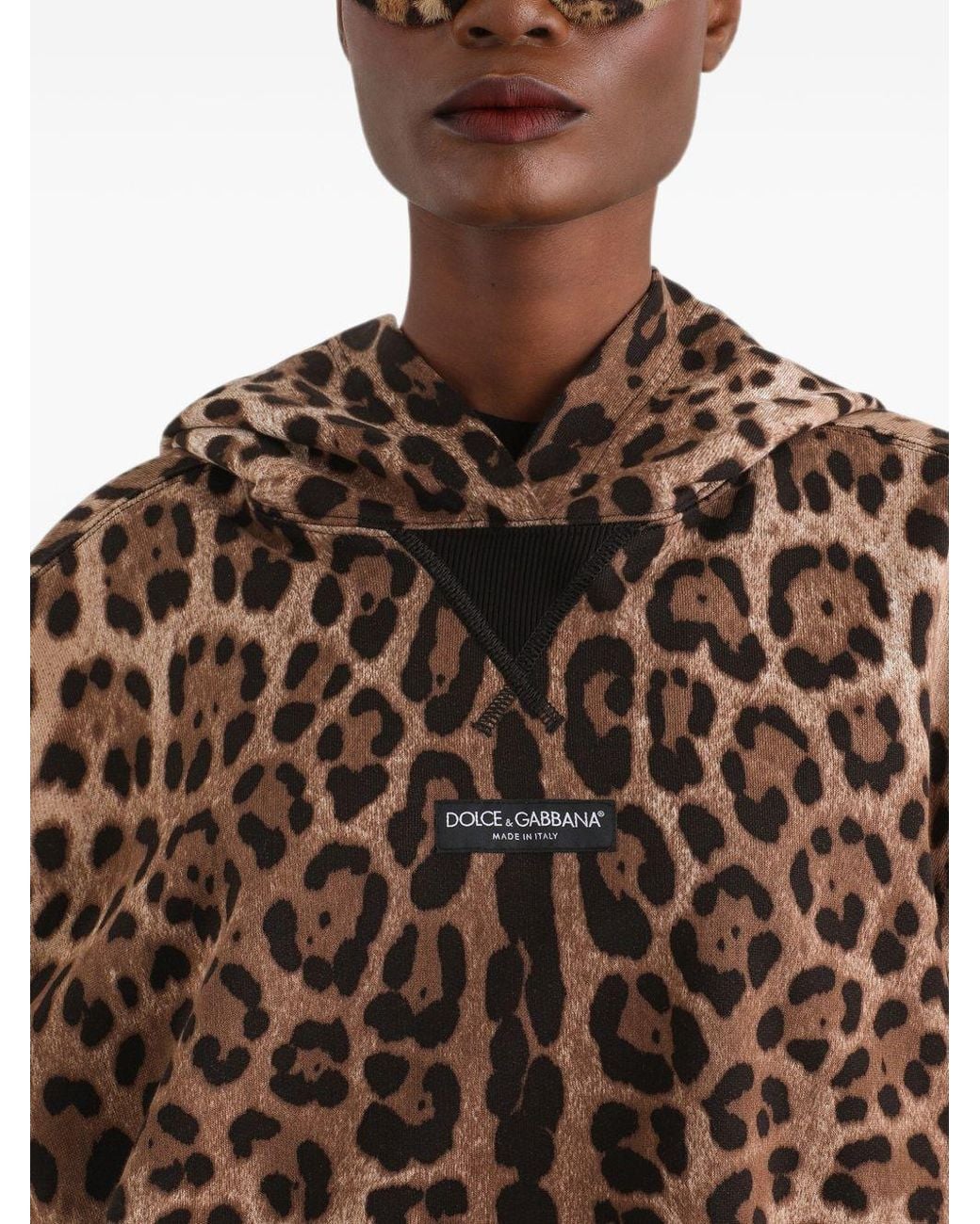 Dolce & Gabbana Brown Leo Print Cotton Hoodie