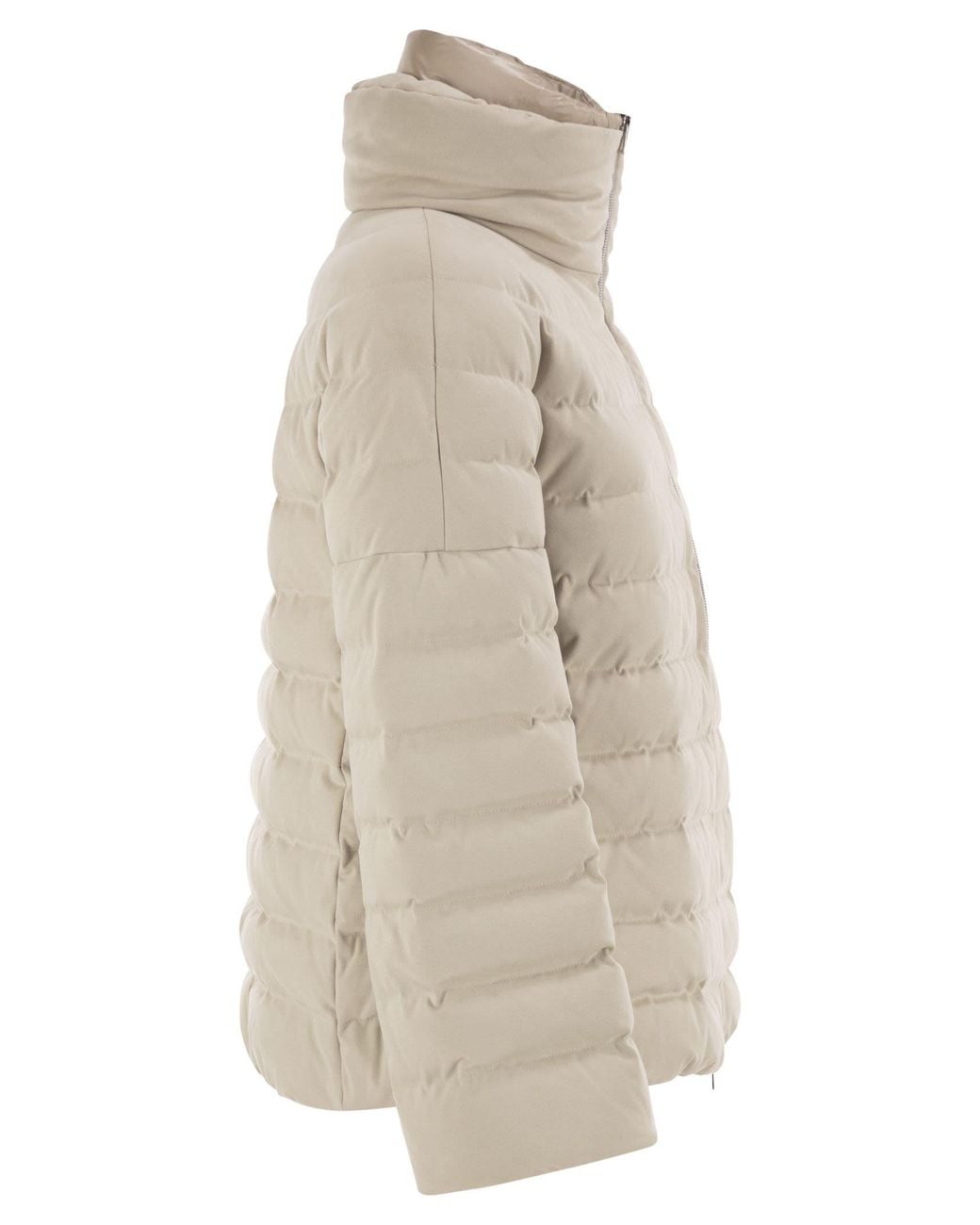 Herno Natural Technical Suede Effect Down Jacket With Padded High Collar