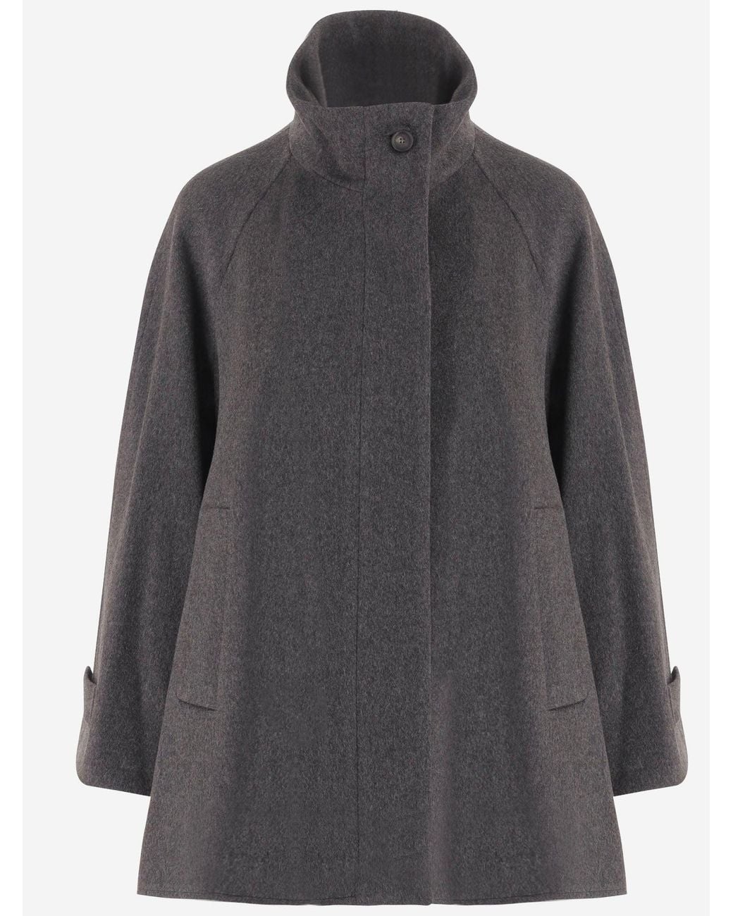Tagliatore Gray Dark Wool Cape With High Collar