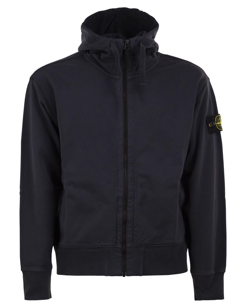 Stone Island Blue Cotton Hooded Zip-Up Sweatshirt
