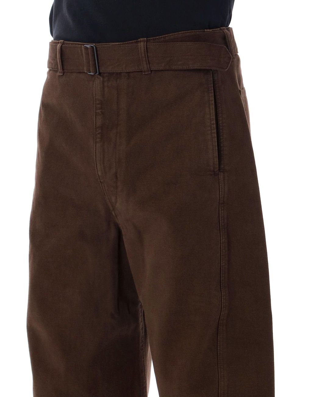 Lemaire Brown Cotton Trousers With Belt for men