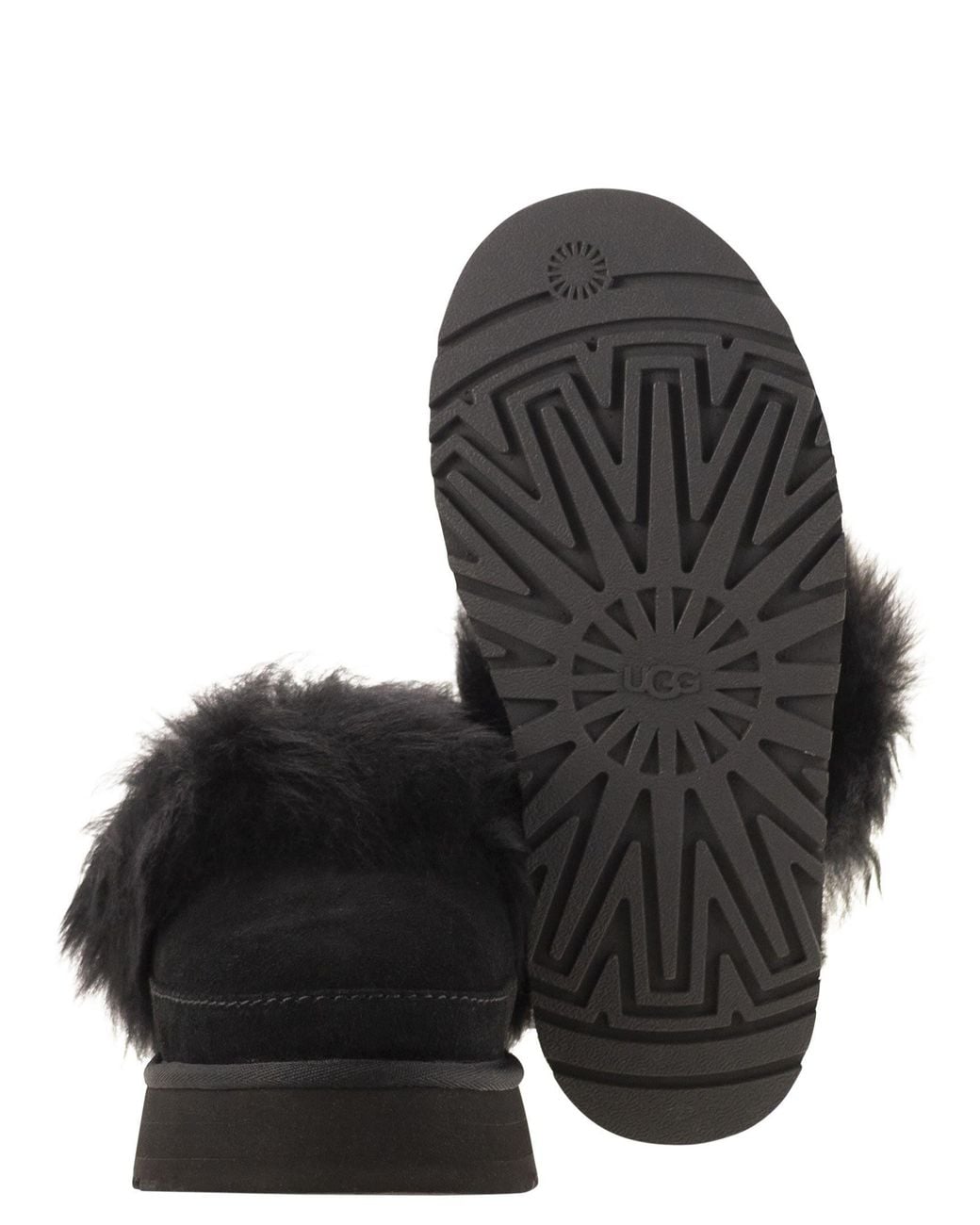 Ugg Black Disquette Chalet Slippers With Fur And Platform