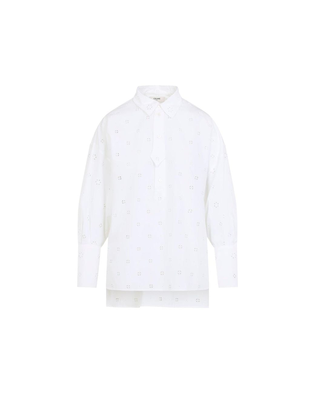 Céline White Embroidered Cotton Button-Up Shirt