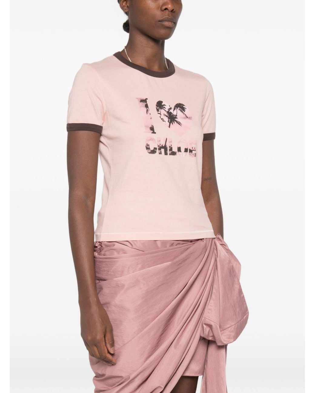 Chloé Pink Printed Cotton T Shirt