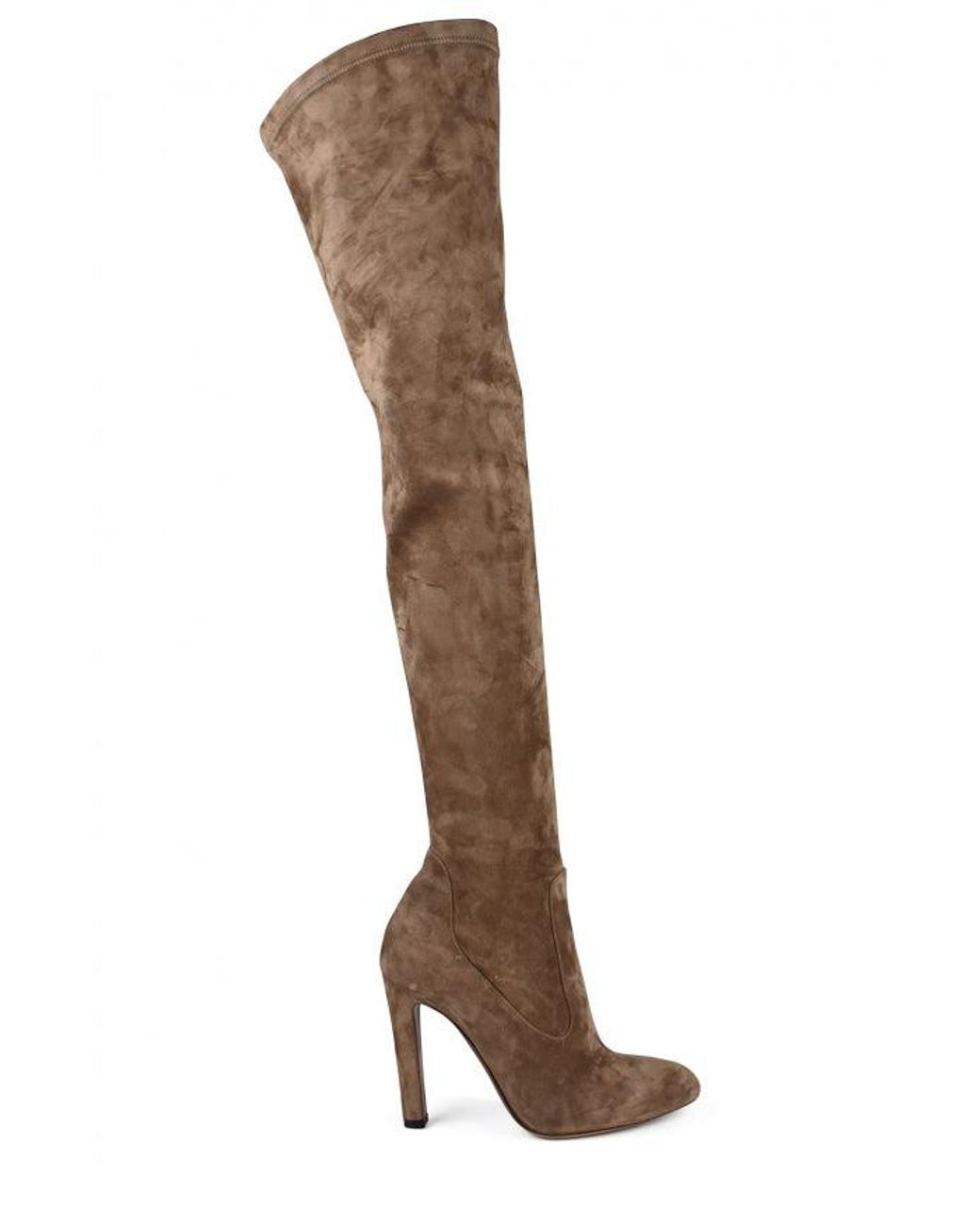 Ralph Lauren Brown Suede Almond-Toe Thigh-High Boots