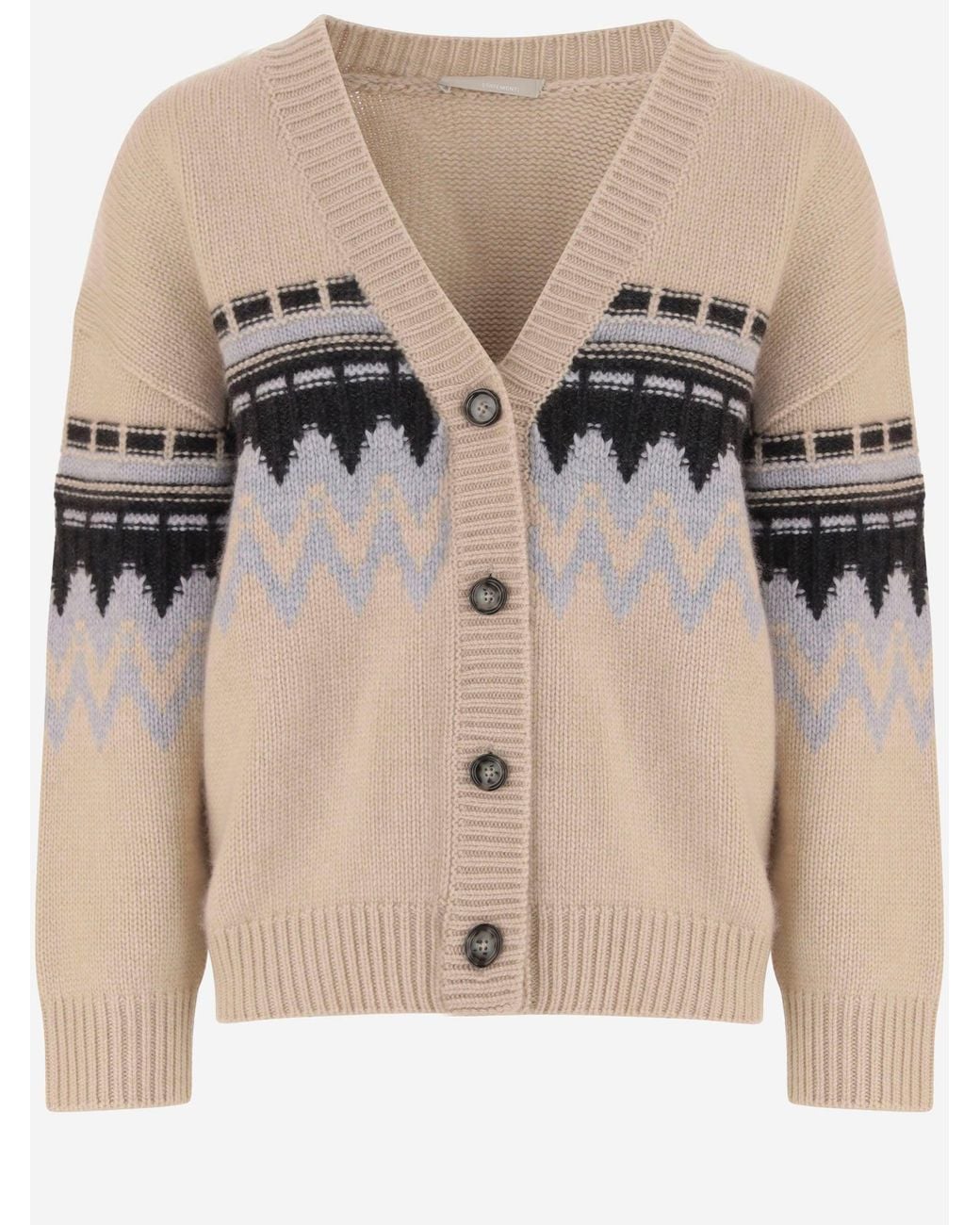 Allude Natural Cashmere Cardigan With Geometric Pattern