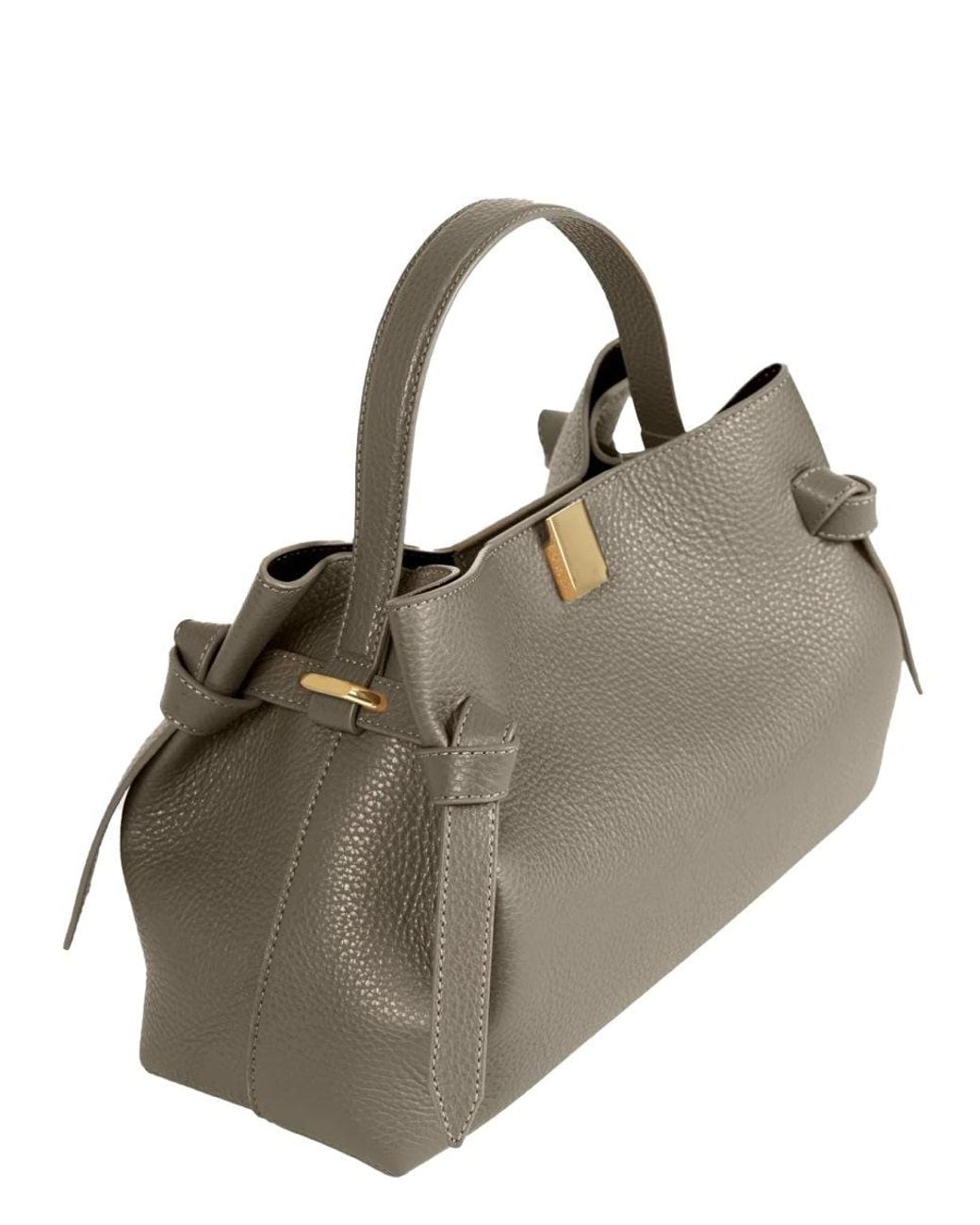 Yuzefi Brown Pebble-Grain Leather Top Handle Bag