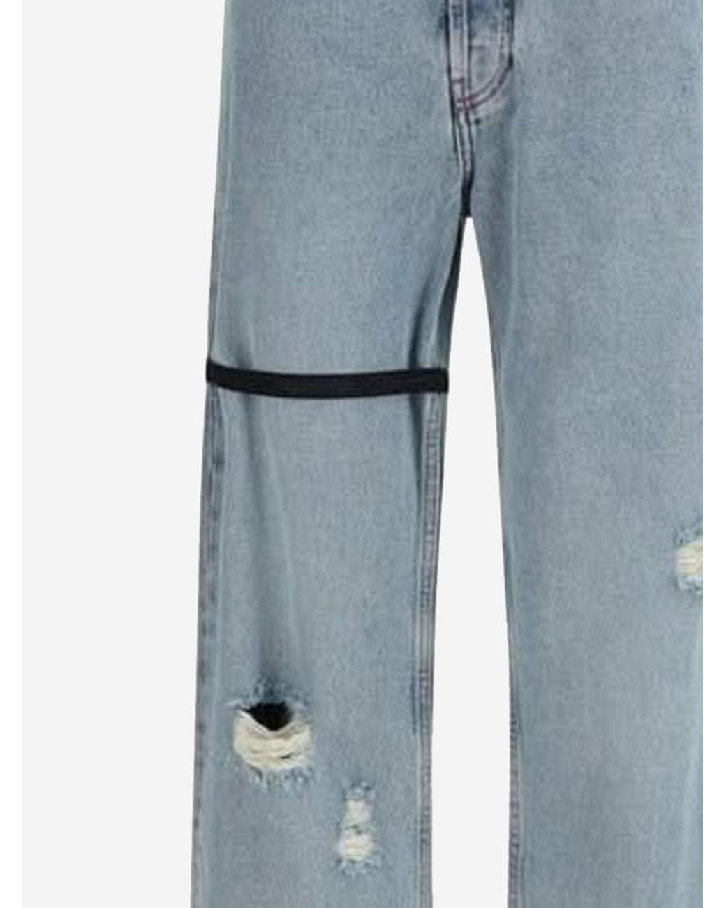 ALAINPAUL Blue Wide Leg Cotton Jeans With Contrast Band