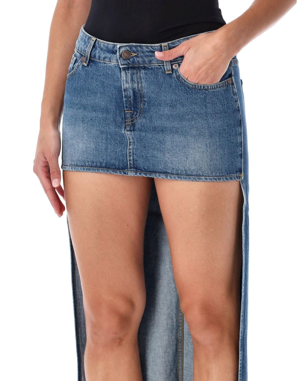 7 For All Mankind Blue High-Low Denim Mini Skirt