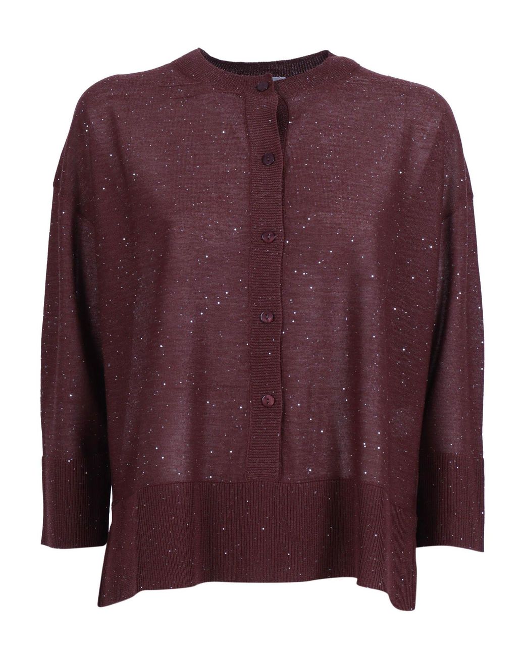 Kangra Cashmere Purple Cropped Button Sequined Cardigan