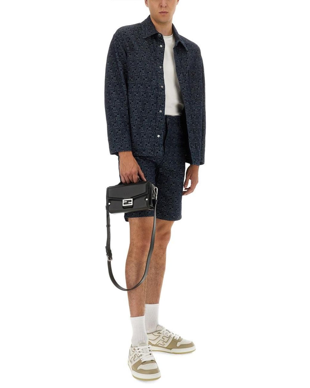Fendi Blue Ff Jacquard Denim Shorts for men