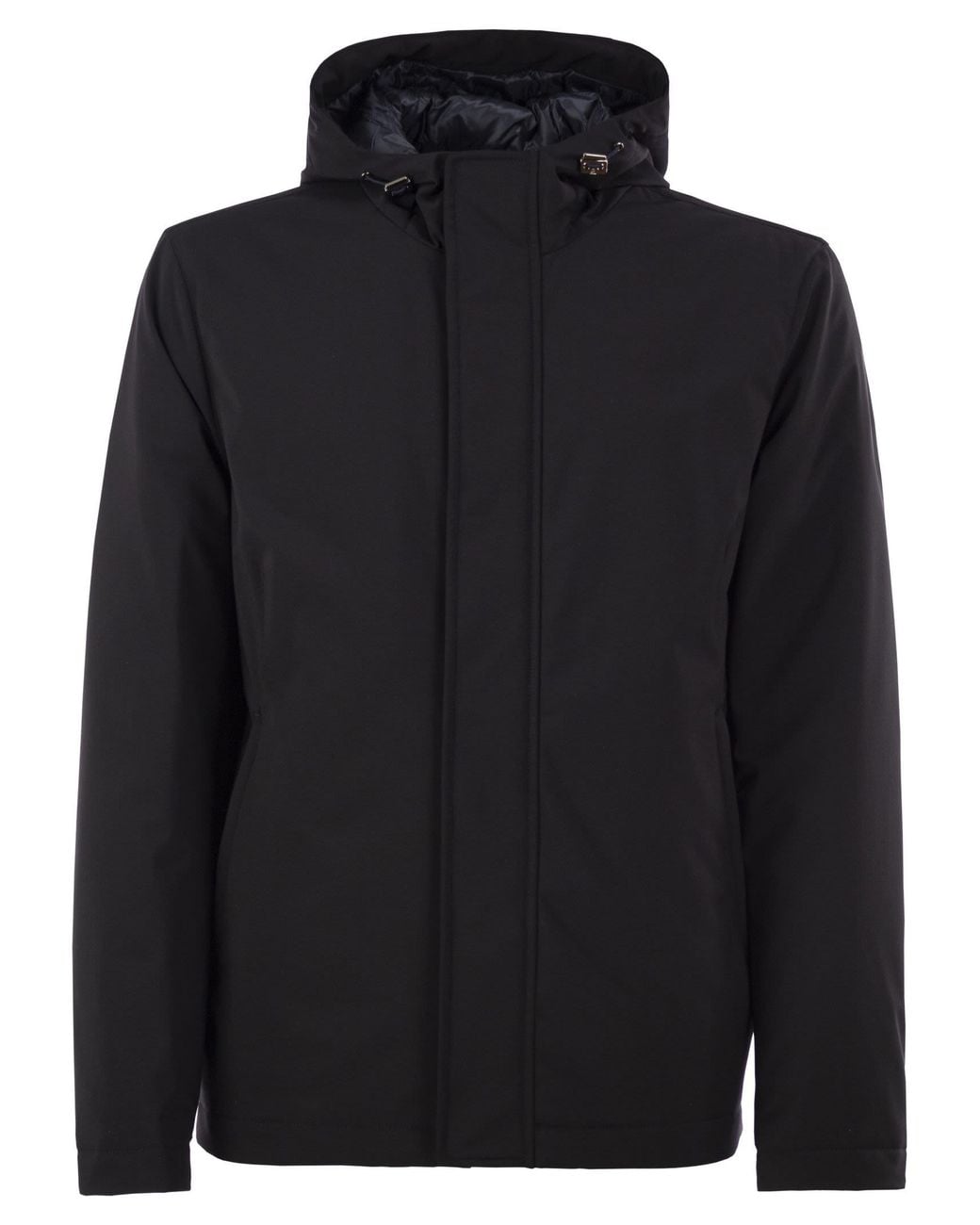Herno Black Stretch Technical Fabric Hooded Padded Jacket for men