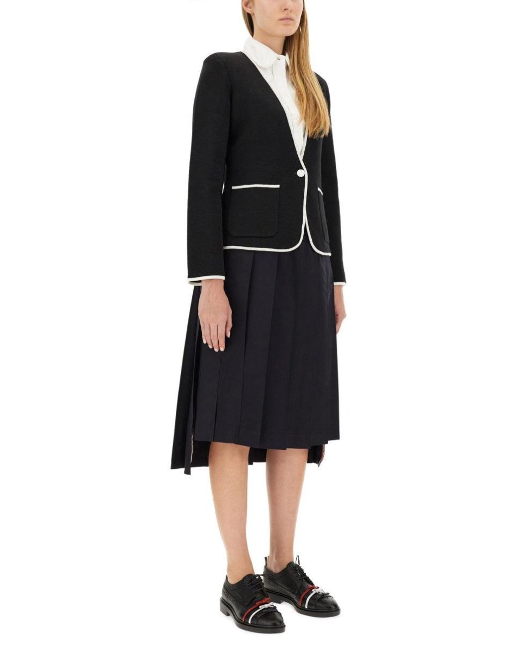 Thom Browne Black Single-Breasted Collarless Jacket