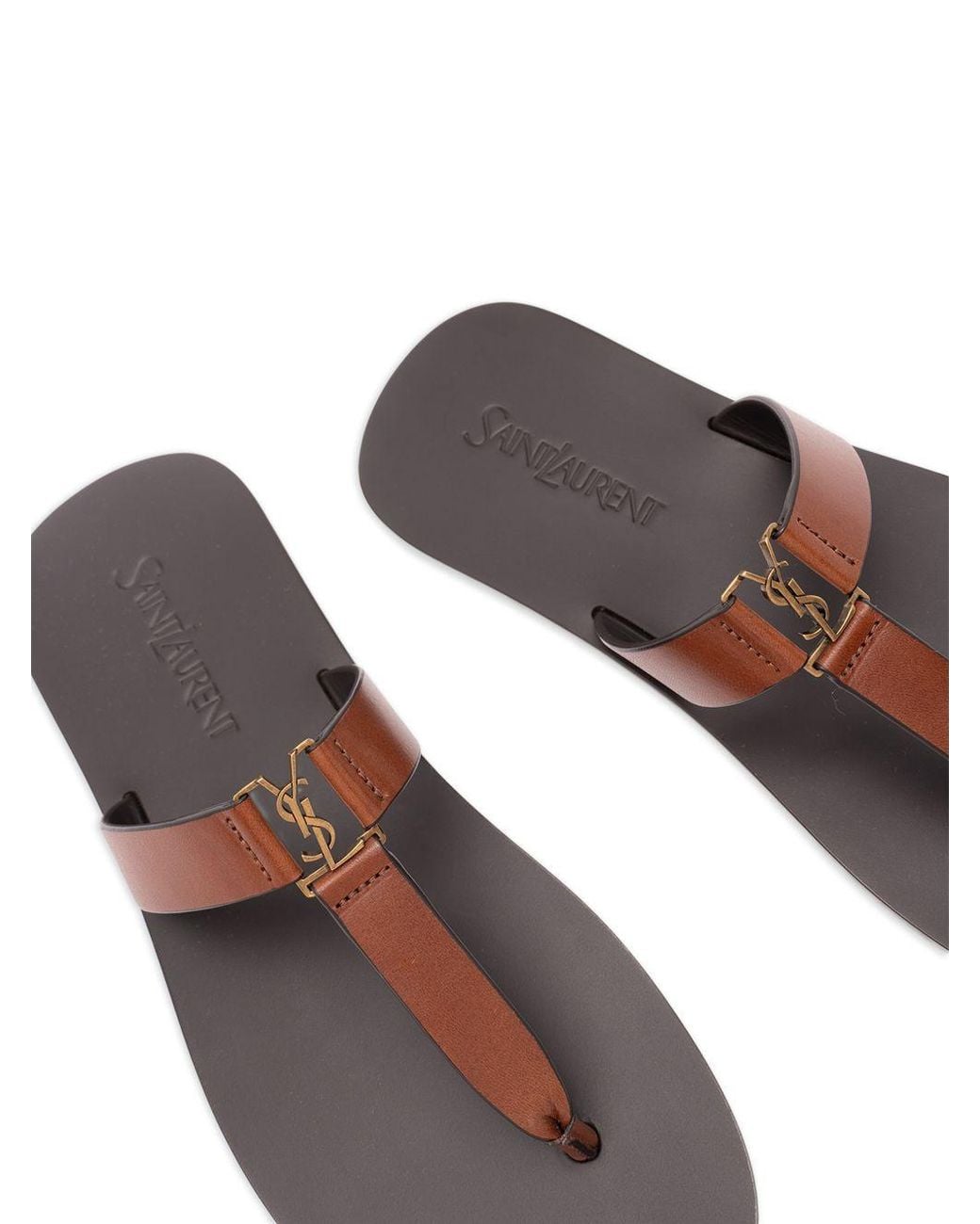 Saint Laurent Brown Cassandra Leather Thong Sandals