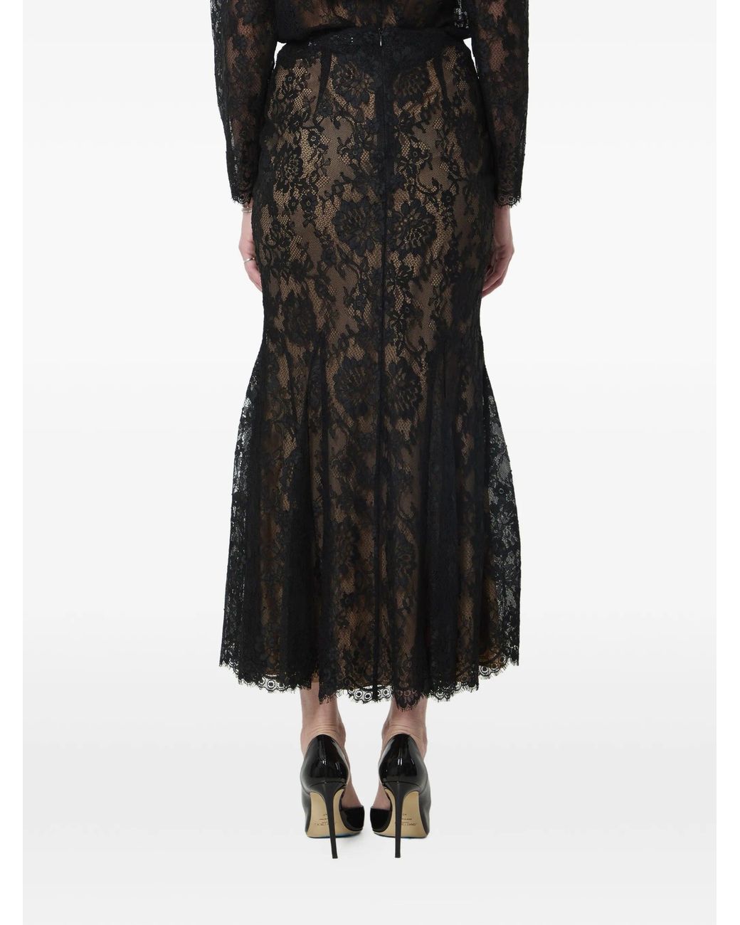 Self-Portrait Black Lace Midi Skirt