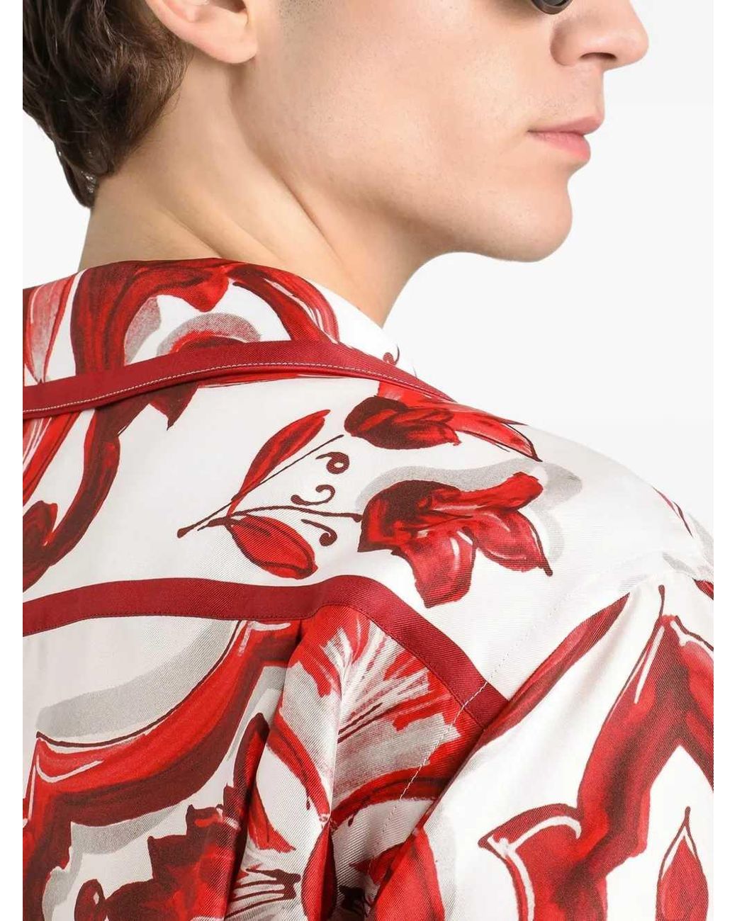 Dolce & Gabbana Red Dolce & Gabbana Vanity Twill Shirt With Majolica Print for men