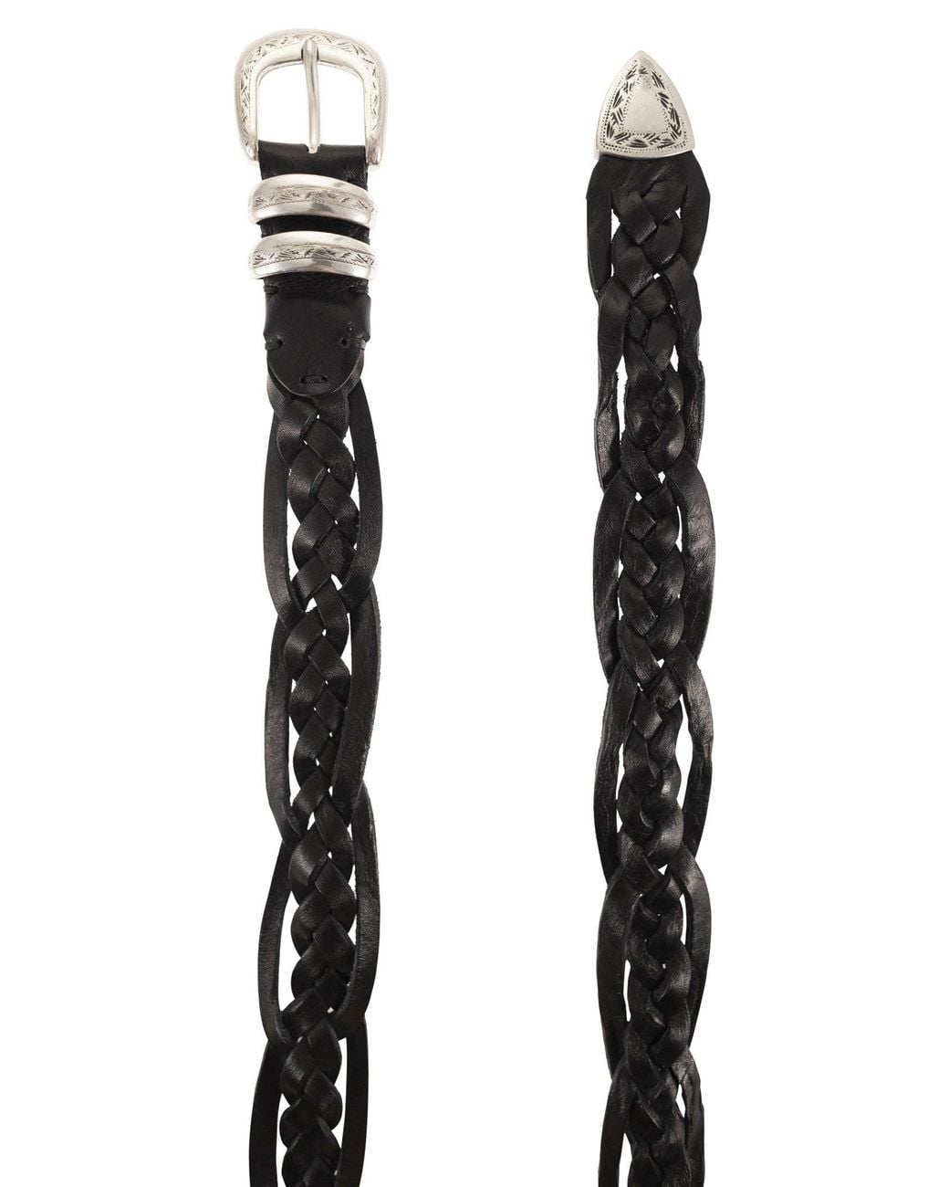 Alberto Luti Black Braided Leather Belt for men