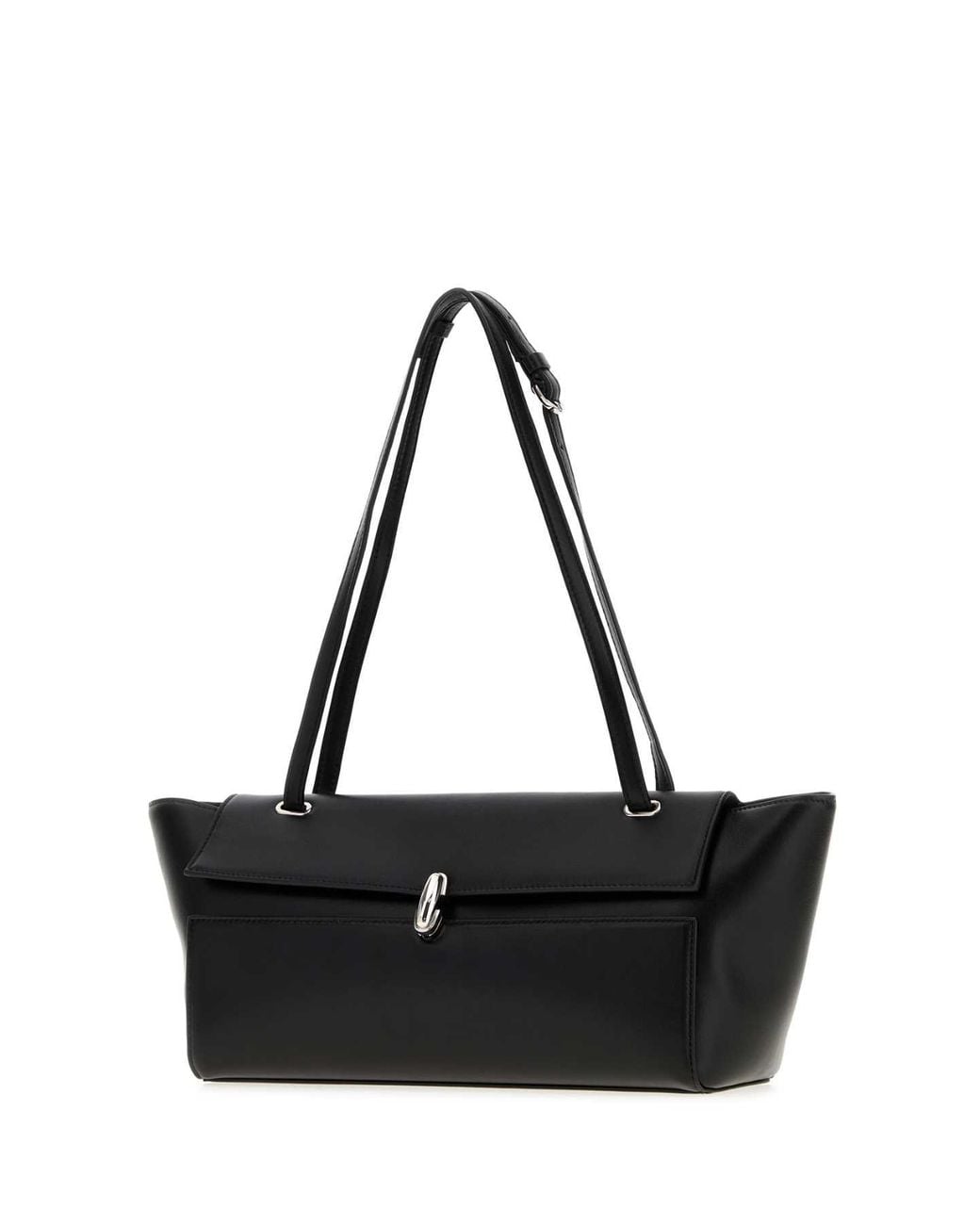 SAVETTE Black Leather Trapeze Shoulder Bag