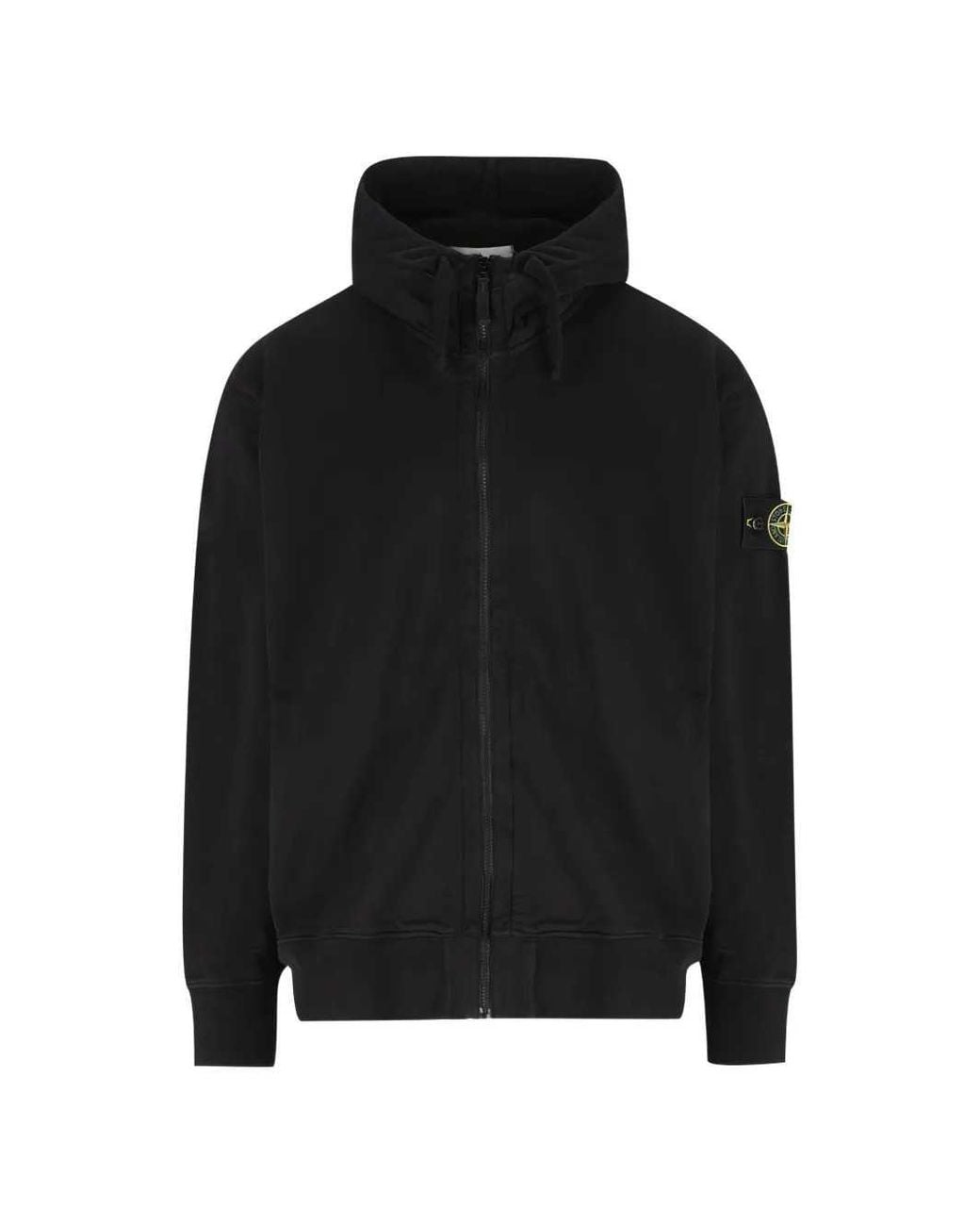 Stone Island Black Zip-Up Hoodie With Logo Appliqué