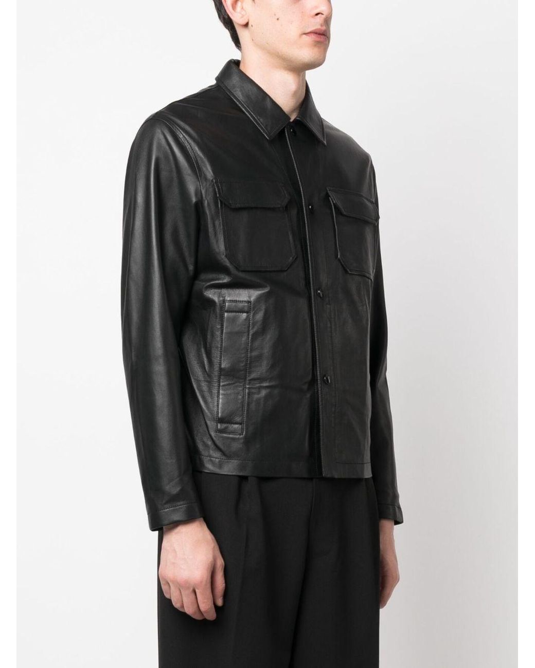 Emporio Armani Black Leather Jacket for men