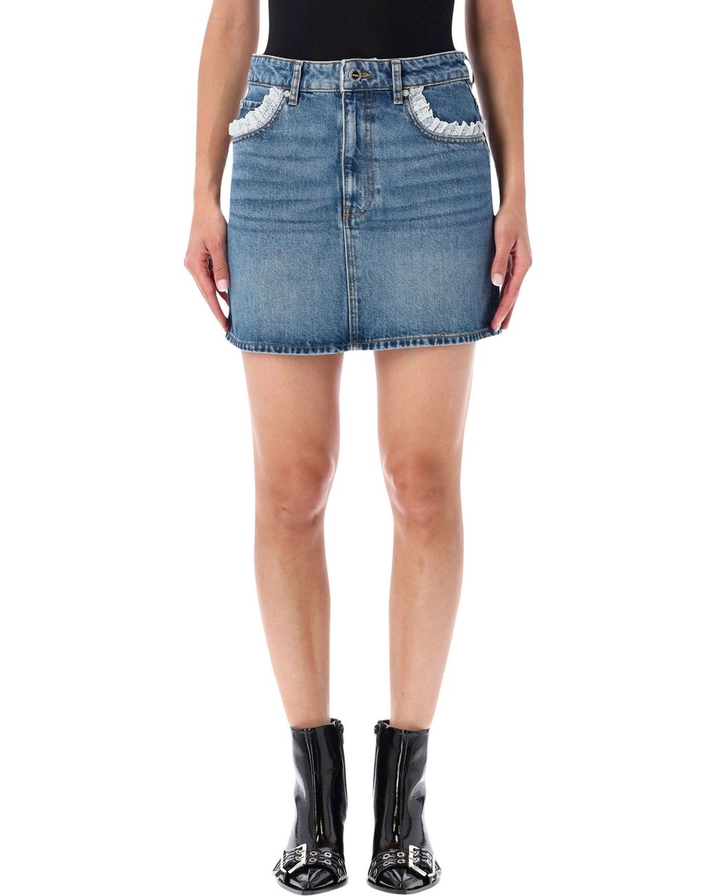 Ganni Blue Rigid Denim Lace Skirt