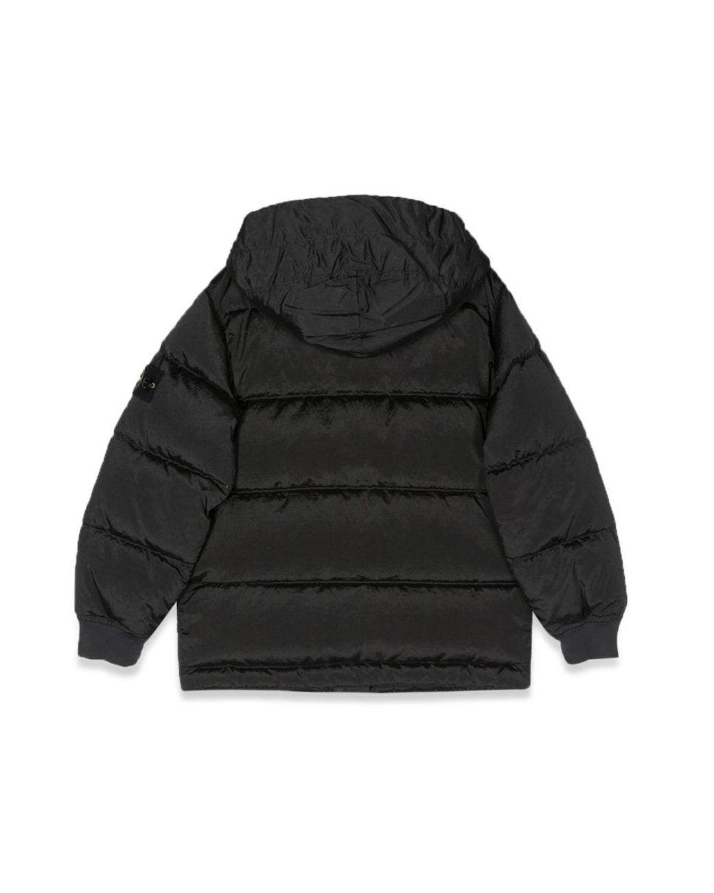 Stone Island Black Mini Down Jacket With Side Logo Patch
