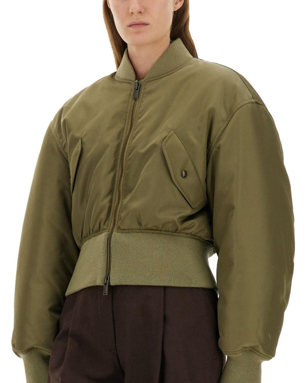 Saint Laurent Green Cropped Bomber Jacket
