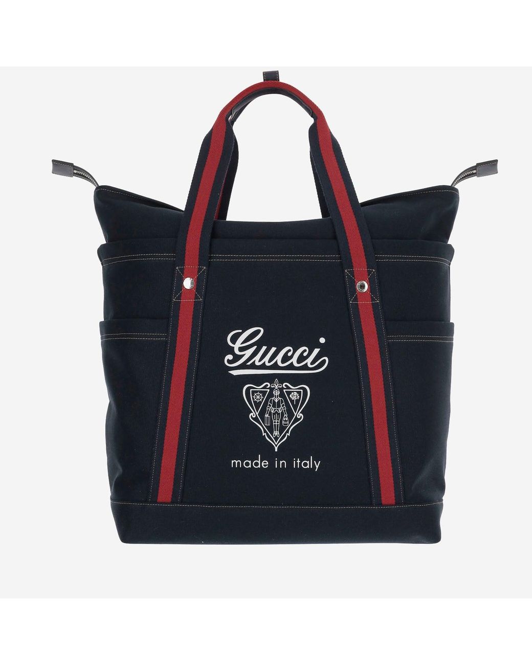 Gucci Blue Printed Fabric Bag Medium Size With Web Detail