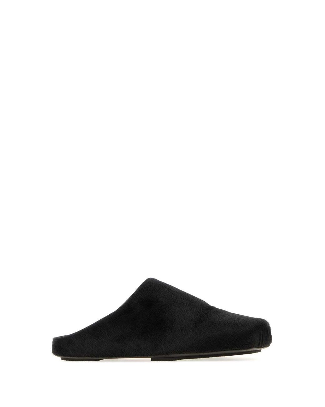 Uma Wang Black Leather Hair Slippers