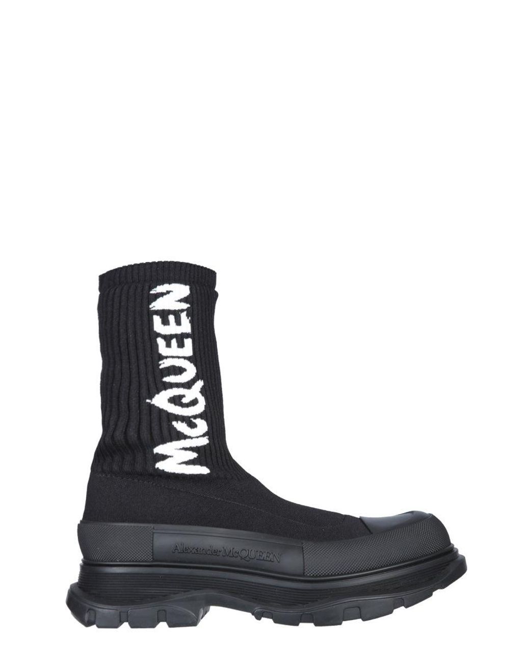 McQueen Blue Mcqueen Graffiti Knit Tread Slick Boot for men