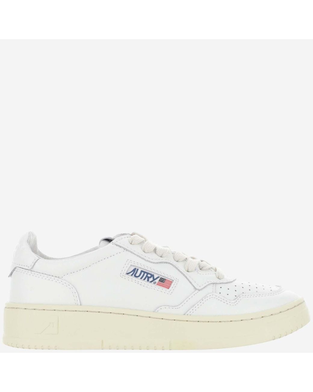 Autry White Low-Top Leather Sneakers With Perforated Round Toe And Logo Detailing