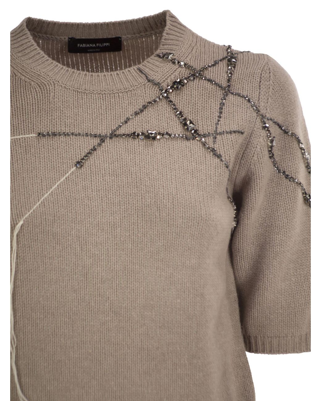 Fabiana Filippi Gray Wool, Silk And Cashmere Sweater With Jewel Embroidery And Rhinestone Details