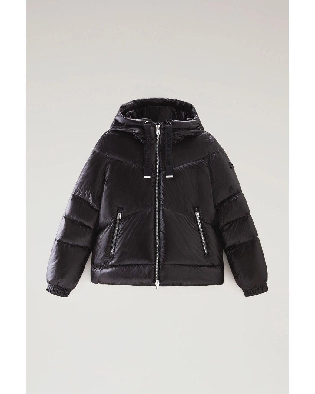 Woolrich Black Turtleneck Hooded Zip-Up Jacket With Front Pockets