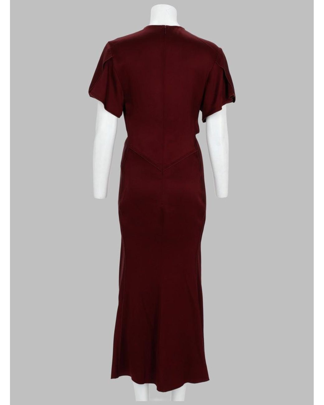 Victoria Beckham Red Ruched V-Neck Flutter Sleeve Maxi Dress
